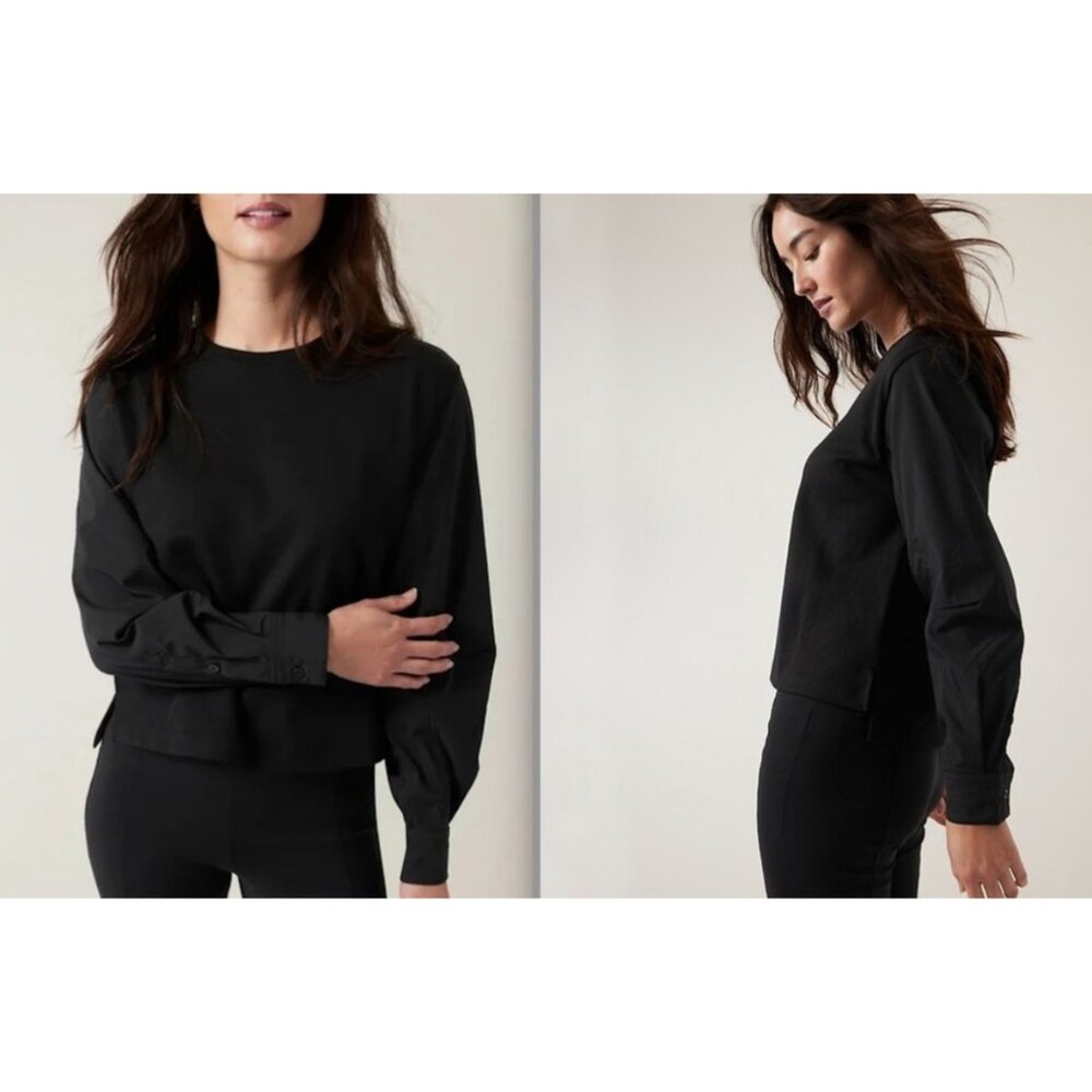 Athleta Harlow Hybrid Top - Black - Women’s S (SP) - Mixed-Media Knit Body + Wov